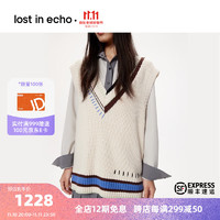 lost in echo【陈小纭同款】冬设计师品牌撞色线条V领宽松针织背心 白色 S