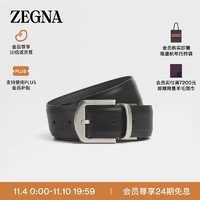 杰尼亚（Zegna）黑色光滑皮革配黑色粒面皮革双面皮带