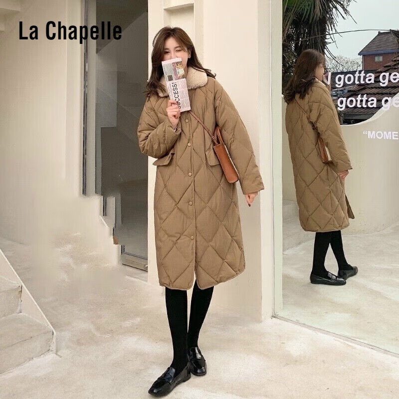 La Chapelle Sport拉夏贝尔羽绒服女冬季中长款过膝防寒服女时尚洋气外套 卡其色 S 