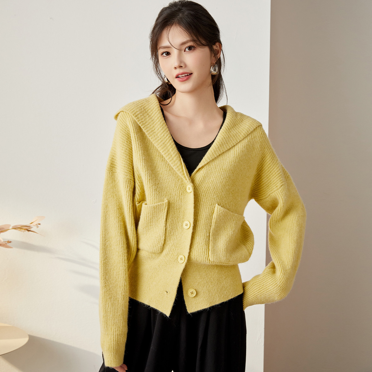 Mind Bridge MB 休闲百搭连帽毛衣外套宽松外穿短款针织开衫女