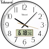 天王星（Telesonic）挂钟客厅创意钟表现代简约万年历显示石英钟表挂墙时钟 钢琴黑直径35CM