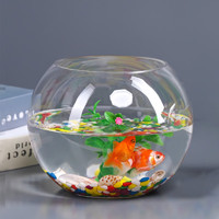 易萌 桌面鱼缸 金鱼缸 玻璃花盆水培 绿萝花盆 养花养鱼玻璃 水培容器 球形圆形鱼缸25cm
