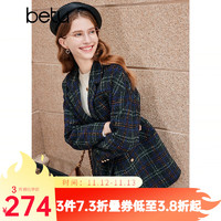 Betu 百图 女装2023冬毛呢外套优雅百搭复古格纹外套女2310T71 墨绿 M