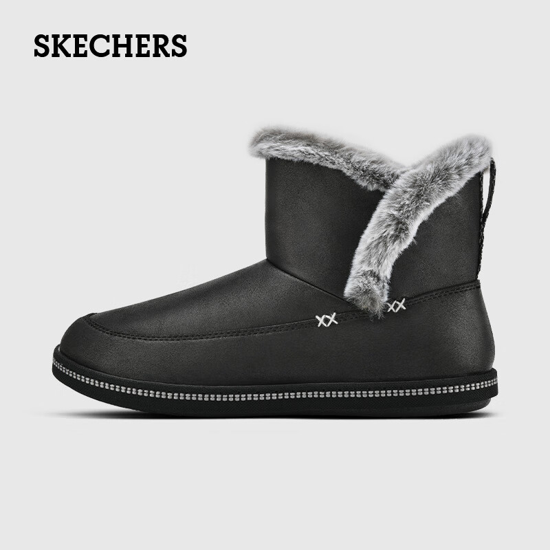 SKECHERS 斯凯奇 冬绒毛保暖加绒一脚蹬雪地短靴子女耐磨软底缓震鞋子