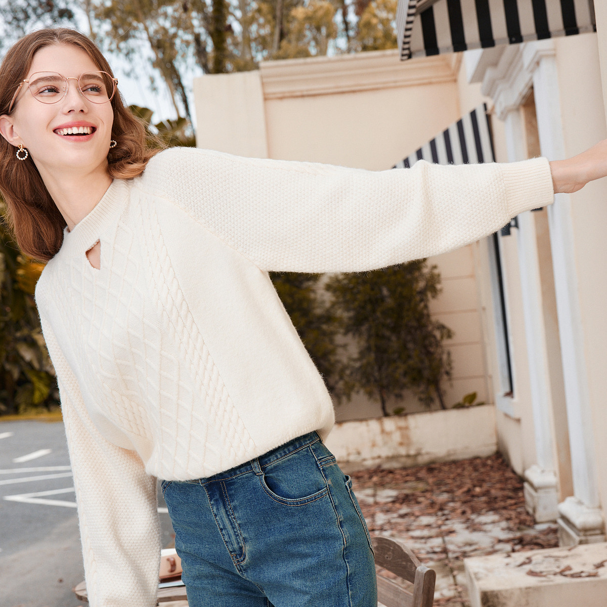 Betu 百图 复古扭绳慵懒风针织毛衣