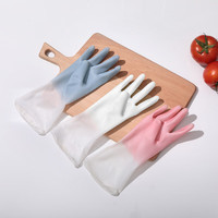 齐洁家务手套厨房洗碗手套渐变色胶手套家居家务清洁手套橡胶 颜色3双 m 码