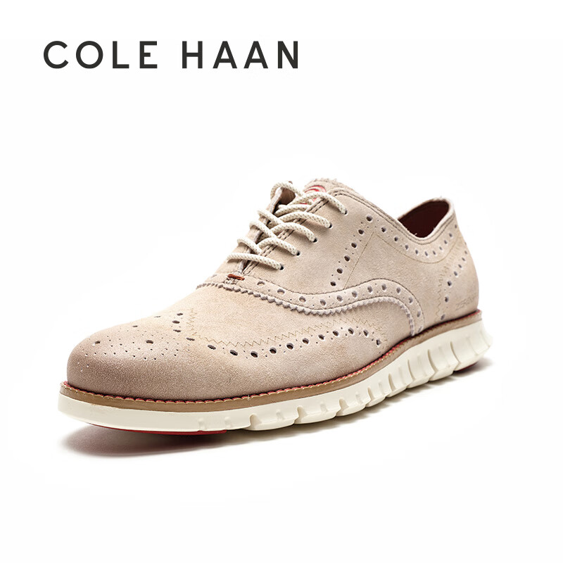 Cole Haan/歌涵 男鞋牛津鞋 布洛克雕花缓震休闲皮鞋C35432 卡其色-C35432(瘦脚拍小半码 41