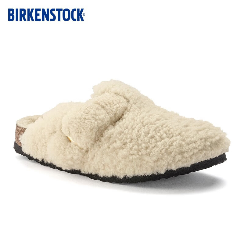 BIRKENSTOCK软木拖鞋女款秋冬时尚大巴扣毛毛鞋Boston Teddy系列 白色窄版1025664 37