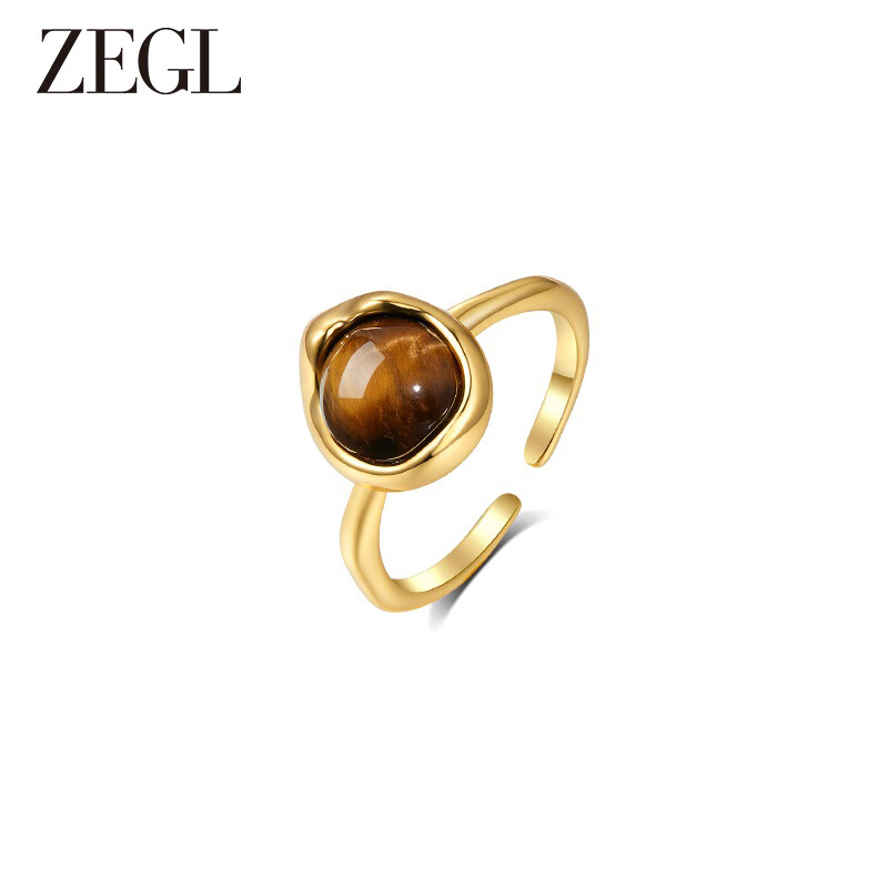 ZEGL法式虎眼石开口戒指女小众设计时尚个性指环食指戒 秘境虎眼石戒指 开口可调节