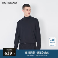 TRENDIANO 高弹翻领打底衫长袖纯色内搭T恤男 黑色090 S