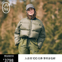 ASH女装冬时尚宽松立领长袖上衣加厚短棉服外套 军绿色 M