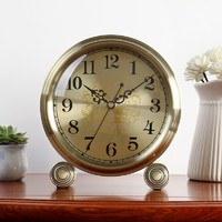 Hense 汉时 创意金属座钟简约台式钟表摆件时钟桌面摆钟客厅卧室石英钟表HD313 青铜色