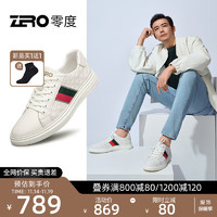 ZERO 零度男鞋2023男休閑皮鞋流行時尚潮流百搭軟底輕便平底運動板鞋小白鞋 白色