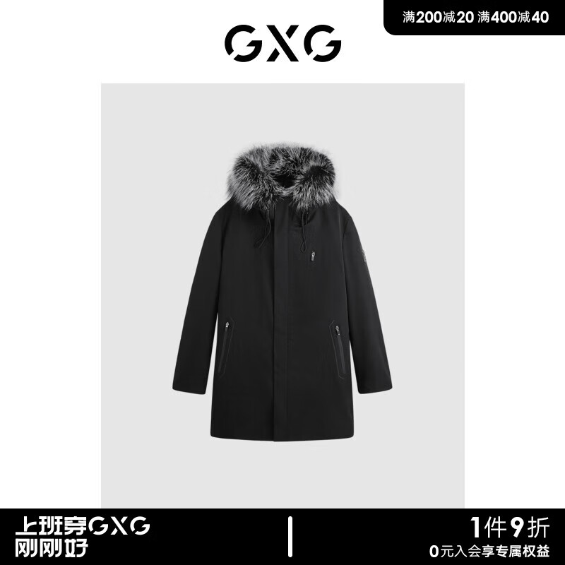 GXG男装 商场同款黑色重磅派克服皮草 23年冬季GEX11529524 黑色 165/S