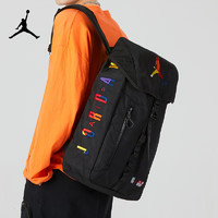 Jordan耐克双肩包男背包大容量书包运动包彩虹篮球桶包抽绳包 黑色