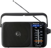 Panasonic 松下 電器 帶手柄的便攜式收音機 RF-2400DEG-K，電源線或電池供電，黑色