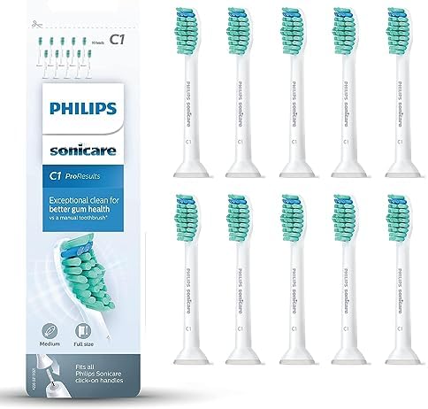 PHILIPS 飞利浦 适用于 Sonic 电动牙刷的飞利浦 Sonicare C1 ProResults 刷头，10 件装（型号 HX6010/32）
