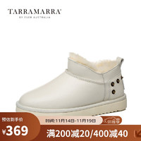 TARRAMARRA 冬季新款女士毛茸侧拉链短筒雪地靴保暖羊毛棉靴防滑厚底棉鞋 白色 35