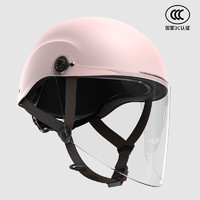 猫八头盔电动车3c认证男女士夏季电瓶车骑行半盔四季通用摩托车帽 柔雾粉（透明长镜）