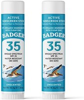 BADGER SPF 35 活性矿物*面部棒(2 支装) – 适合珊瑚礁的*防水面部*棒含氧化锌 – 无香型 0.64 盎司