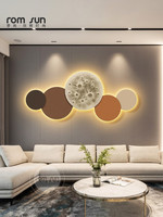 88VIP：羅尚 現代輕奢客廳裝飾畫餐廳砂巖壁畫抽象大氣月球led燈臥室床頭掛畫