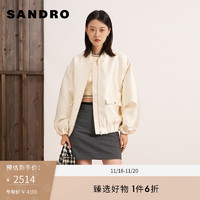 Sandro 2023秋季女装时尚棒球领光泽感棉服夹克外套SFPBL00872 米黄色 1