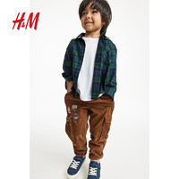 H&M童装男童上衣时尚简约棉质法兰绒衬衫1163548 海军蓝/格纹 120/60