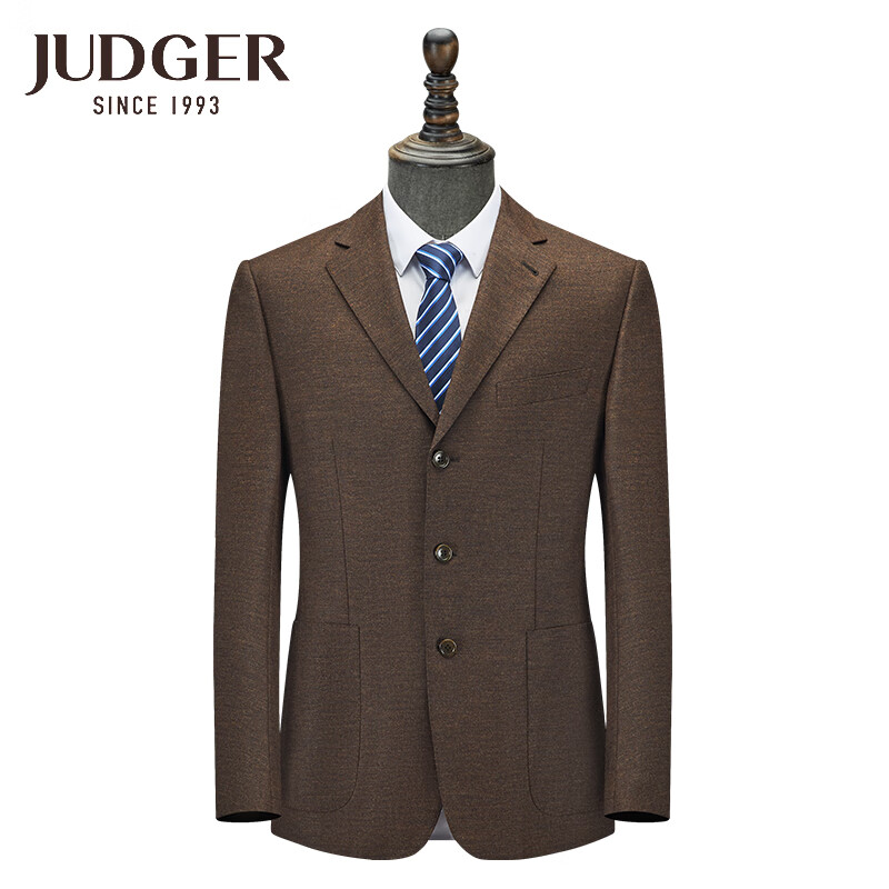 庄吉（Judger）秋冬男士复古厚款羊毛西装毛料商务男士单件西服 枣红色 180/104B