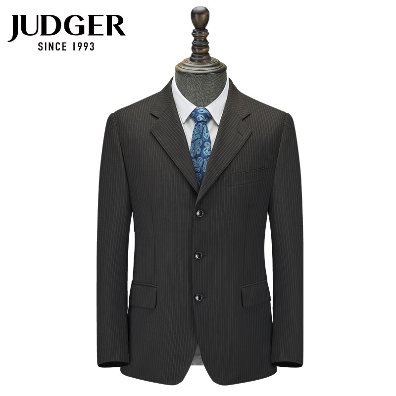 庄吉（Judger）男士纯羊毛西装上衣商务休闲毛料西服条纹宽松外套 深咖条纹 165/92B