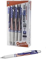 Pentel 派通 EnerGel 可伸縮中性筆 BL77USA-A，0.7毫米金屬筆尖，中尖，旗桿，黑色墨水，12支