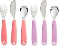 munchkin 滿趣健 Splash 幼兒叉、刀和勺套裝，粉色/紫色，6件裝