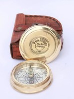 Generic Poless 航海黄铜诗指南针 5.08 厘米复古金色口袋指南针 1885 带皮革盒 N&R Handicraft 出品