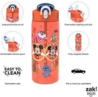 zak! designs Zak Designs Disney100 水瓶适合学校或旅行,25 盎司耐用塑料水瓶带吸管、手柄和防漏,弹出式喷嘴盖