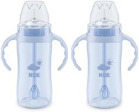 NUK Learner 吸管杯,10 盎司(约 283.5 克),2 件装 - 幼儿杯带软吸管,方便饮用,适合 6 个月及以上儿童