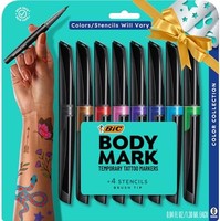 BiC 比克 BodyMark 皮肤临时纹身记号笔，颜色系列，灵活刷头，8 支装各种颜