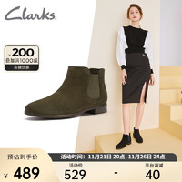 Clarks 其乐 女鞋经典圆头切尔西靴潮流时尚短靴及踝靴 深橄榄色261638344 37