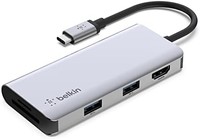 belkin 貝爾金 PVC002 USB C 集線器、帶 4K HDMI 的 5 合 1 多端口適配器底座