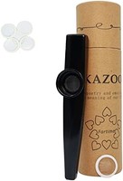 prime会员：KAZOO Fartime 黑色精致铝合金 Kazoo 带 5 个 Kazoo 长笛隔膜和一个漂亮的礼品盒 - 乐器。(黑色)..