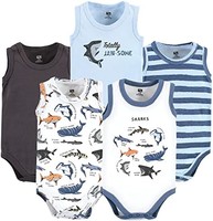 HUDSON BABY 中性款婴儿棉无袖连体衣, 男孩鲨鱼类型, 3-6 个月
