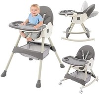 NOW 3 合 1 儿童高脚椅带桌轮高脚椅可调节可折叠婴儿椅斜倚功能组合
