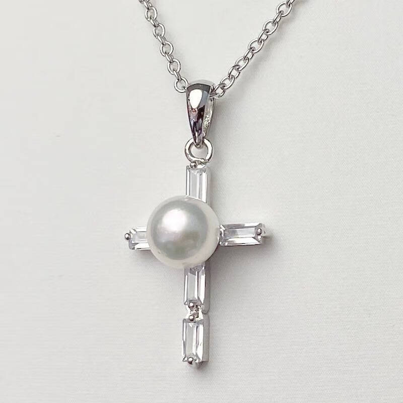 Akoya【爱媛县特产】Akoya珍珠十字架项链 女士项链物 项链