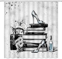 其他家 时尚女式浴帘化妆灰色黑色花朵书高跟鞋浪漫优雅香