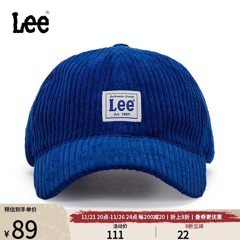 Lee韩国设计灯芯绒LOGO男女同款时尚潮流休闲棒球帽LUA00648多色 宝蓝色 F