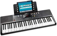 RockJam Compact 61 键键盘,带乐谱支架,电源,钢琴笔记贴纸和简易钢琴应用内容