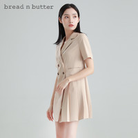 bread n butter 面包黄油 西装领短袖双排扣连衣裙压褶通勤OL直筒版型西装裙