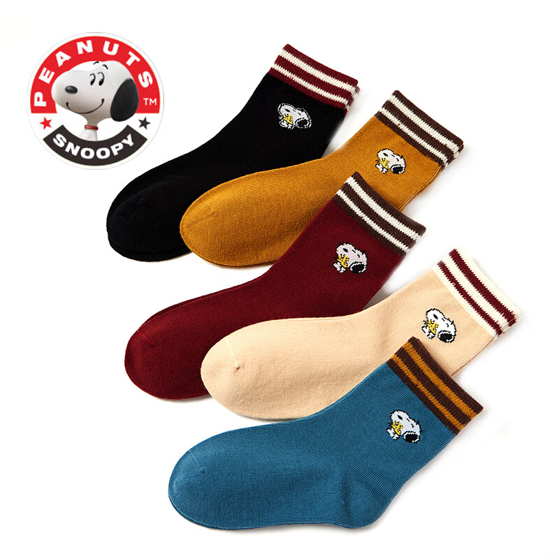 SNOOPY秋季儿童袜子棉质卡通男女童宝宝婴童中筒袜中大童 SNB-P9 4-6岁