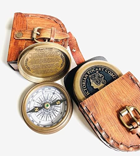 2 英寸(约 5.1 厘米)维多利亚时代口袋复古黄铜指南针带皮套口袋指南针古铜色诗指南针,适合毕业、确认日、洗礼、新年,送给儿子