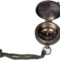 N&R Handicraft 黄铜指南针 2 英寸(约 5.1 厘米)带链子,适合徒步旅行和露营定向指南针海洋导航口袋指南针收藏航海雕刻指南针工具