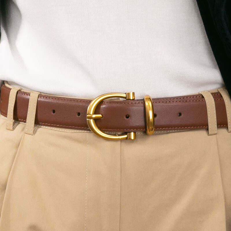牛当家女士腰带马蹄针扣皮带金属圈简约百搭时尚青年裤带 2.9宽浅咖色 105cm
