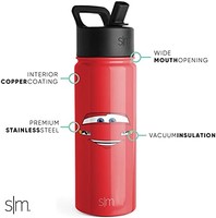 Disney 迪士尼 Simple Modern Disney Pixar Lightning McQueen 兒童水瓶帶吸管蓋，可重復使用，適合學校的隔熱不銹鋼杯